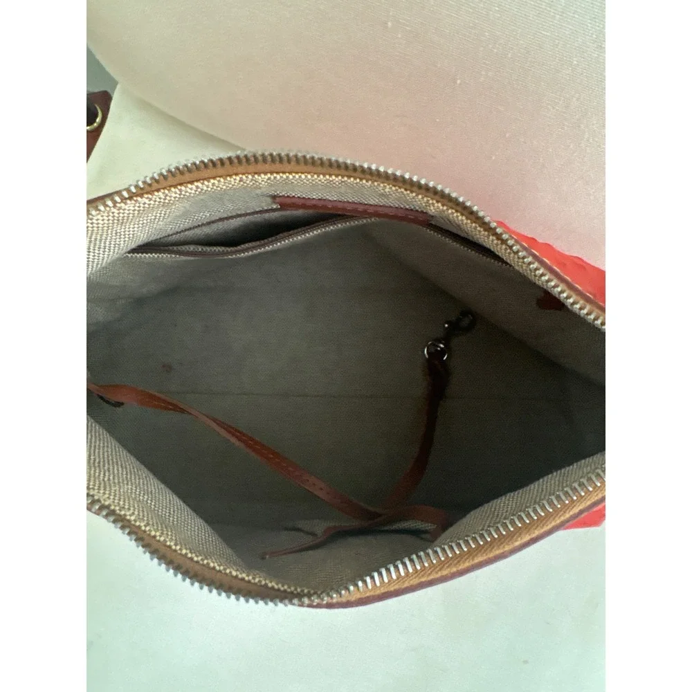 Vintage Dooney & Bourke Red Ostrich Embossed Leather Hobo Shoulder Bag Silver